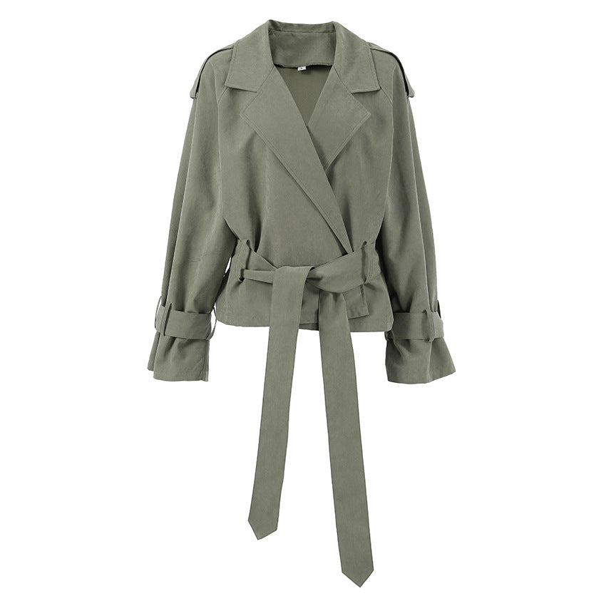 Style Women's Elegant Turn-Down Collar Belted Coat, Lazy Casual Versatile Trench Coat