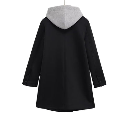 Loose double breasted detachable hooded coat for women