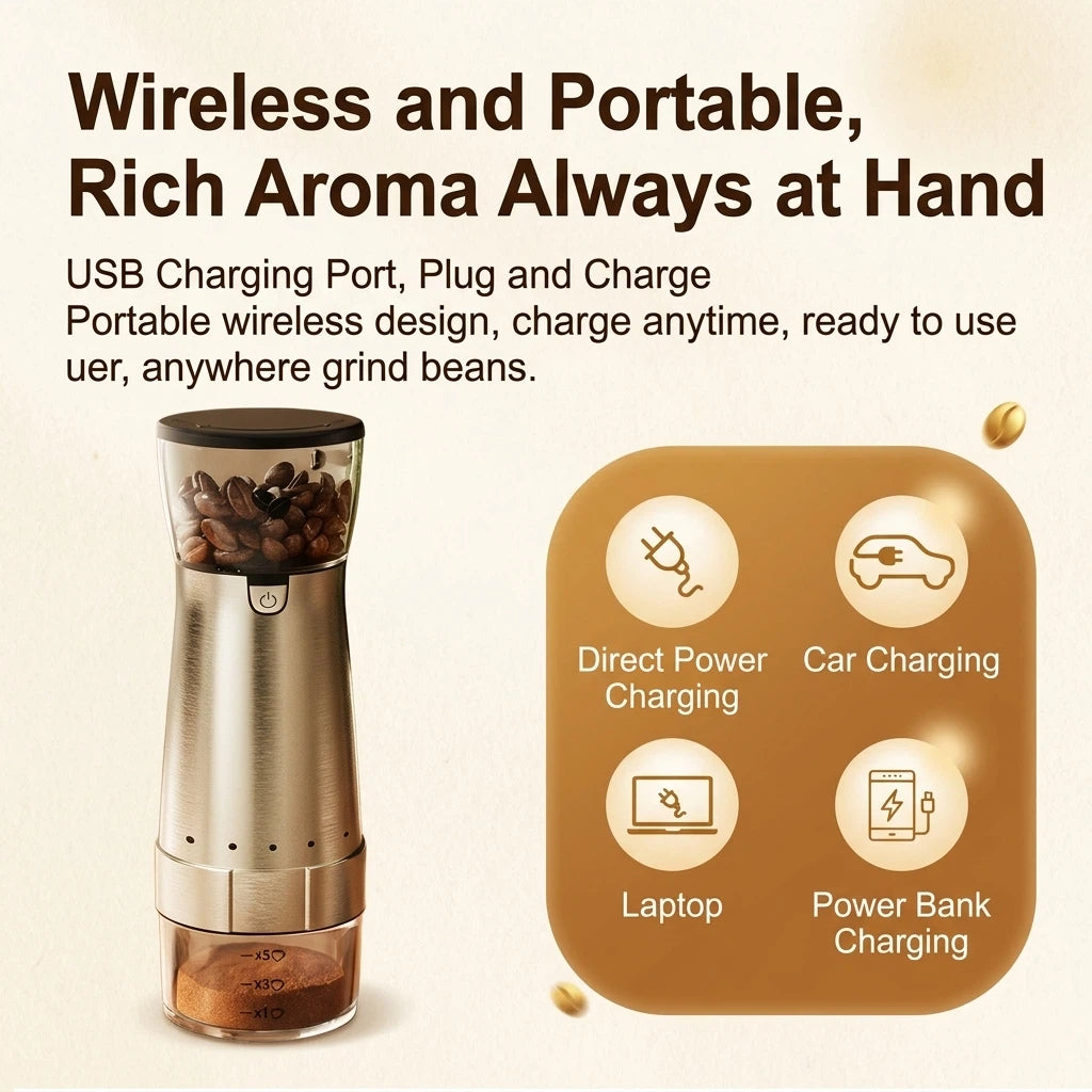 Portable cordless electric coffee grinder
